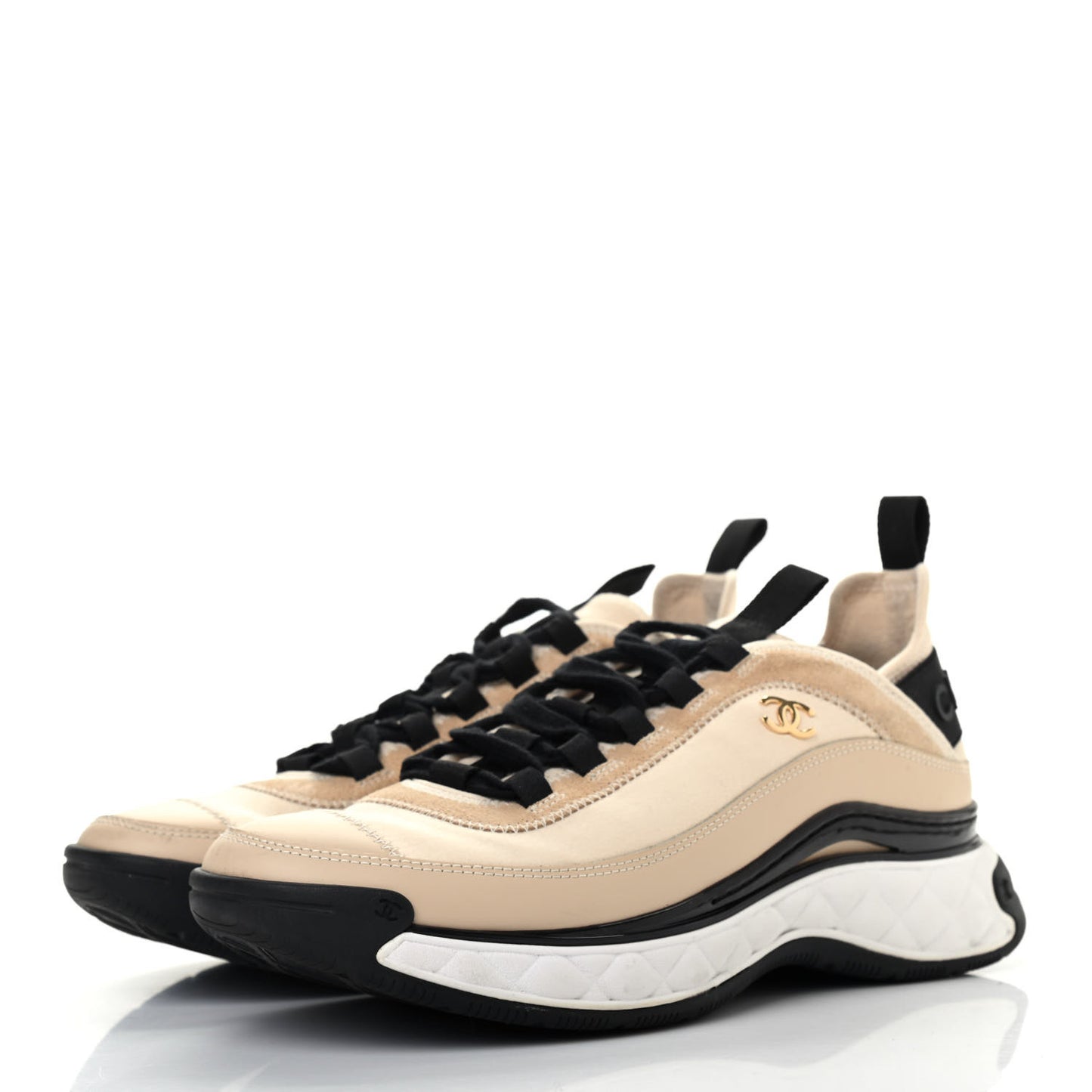 Velvet Calfskin Mixed Fibers CC Sneakers 39.5 Beige
