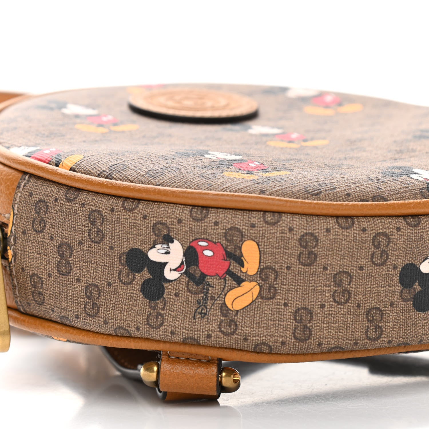 Gucci X DISNEY Mini Vintage GG Supreme Monogram Mickey Mouse Round Backpack Beige Vintage Sun Oil 9 of 10