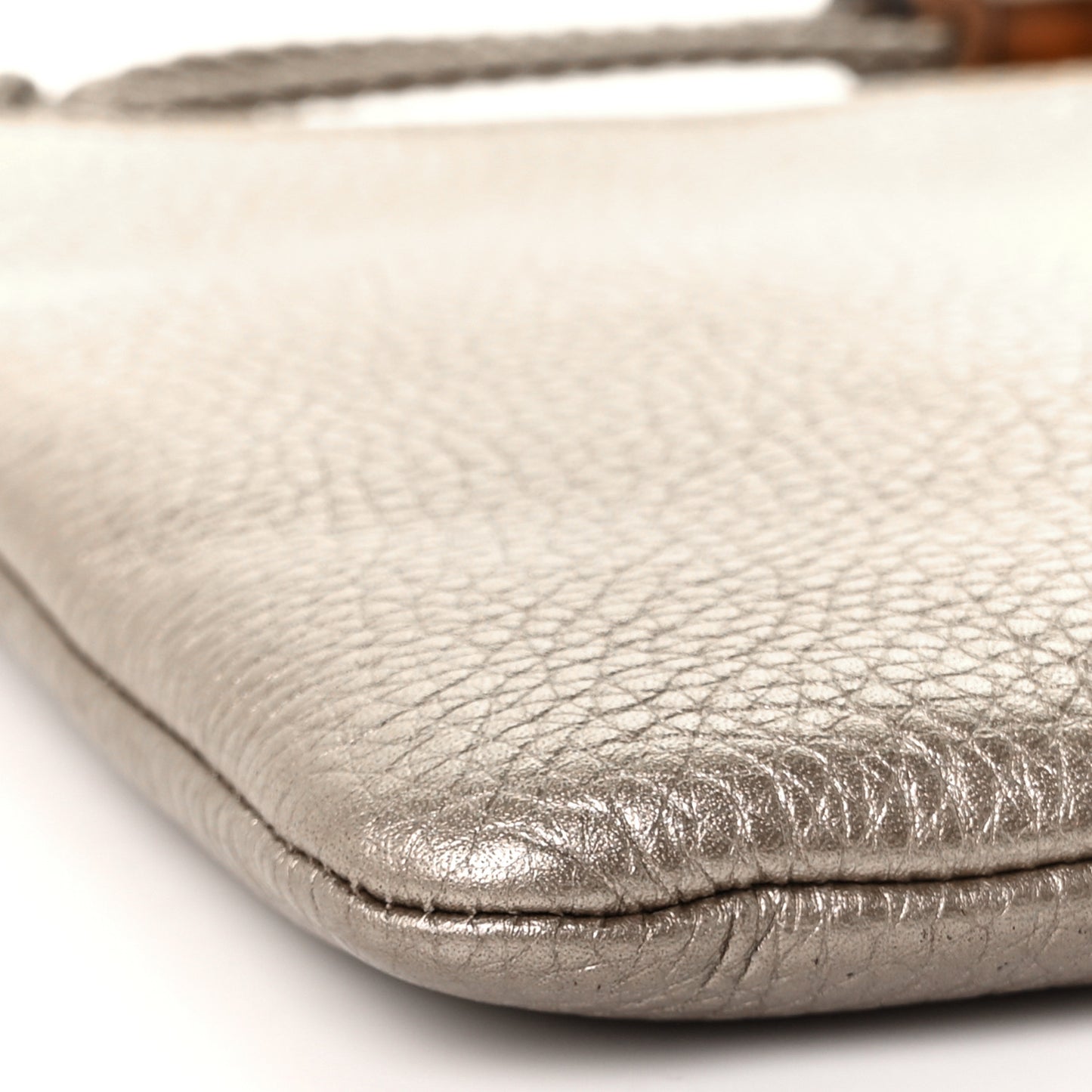 Metallic Pebbled Calfskin Large Bamboo Clutch Gold