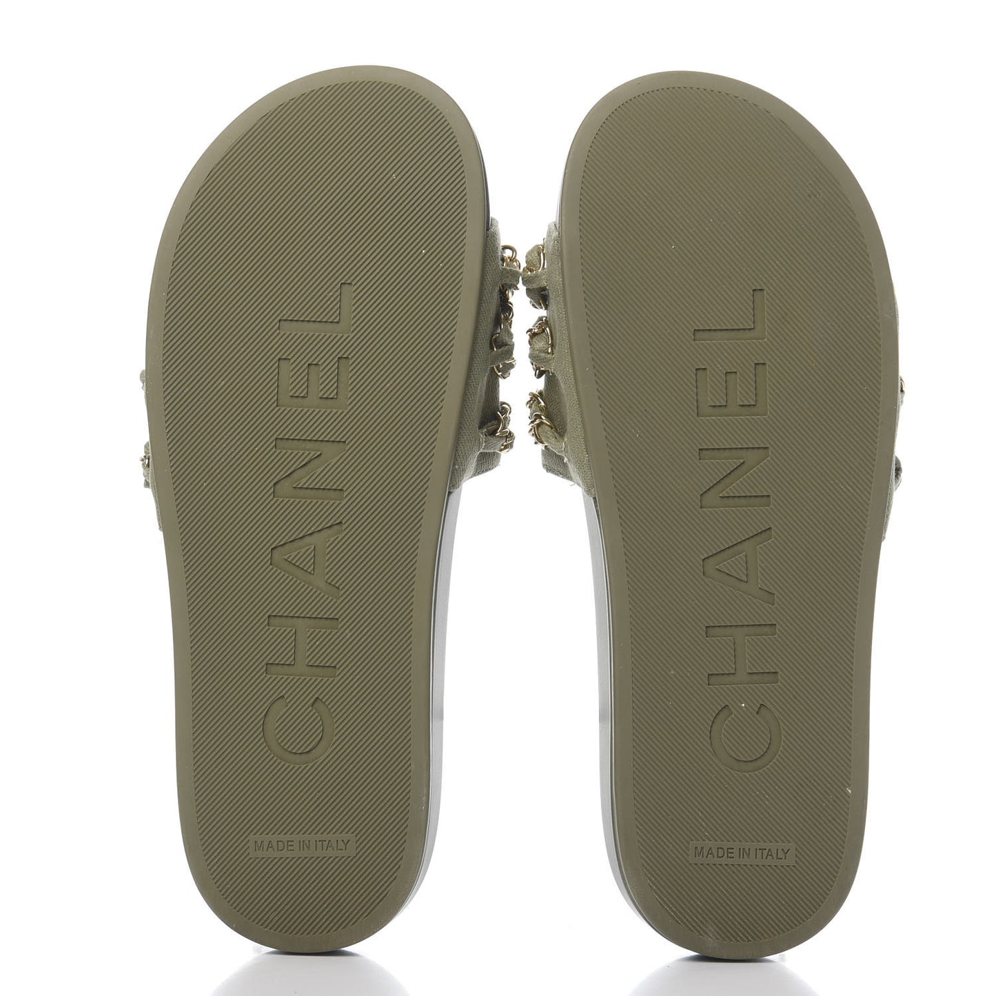 Canvas Chain Flat Sandals 37 Khaki