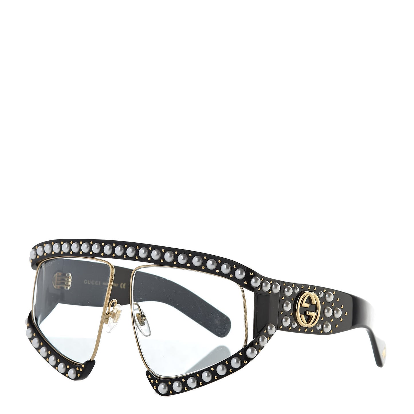 Acetate Pearl Rectangular Frame Sunglasses GG0234S Black