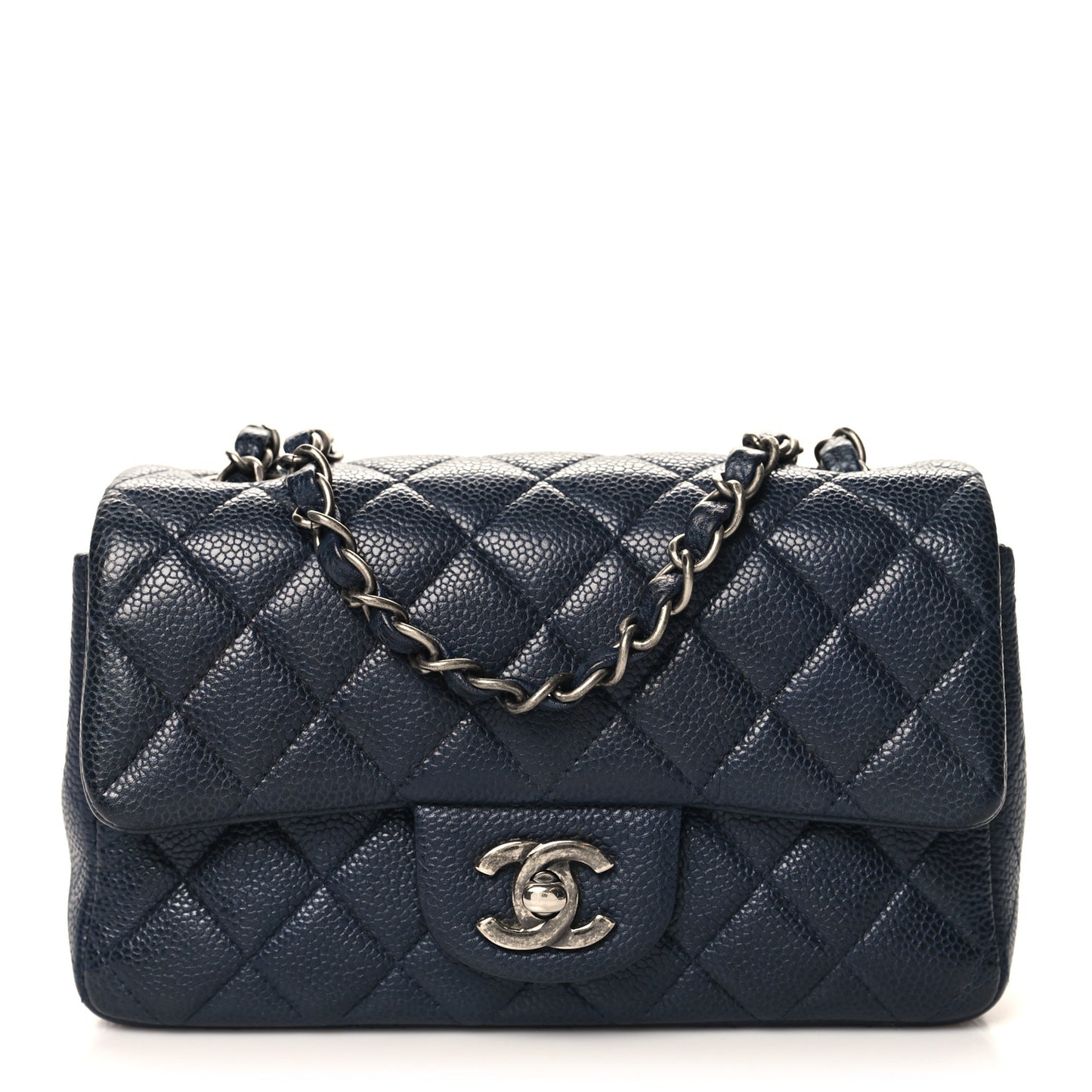 Caviar Quilted Mini Rectangular Flap Navy