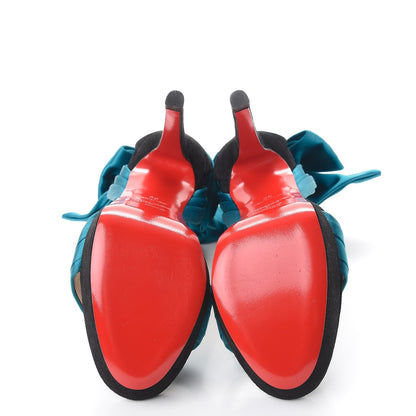 Christian Louboutin Satin Veau Velours Vampanodo 140 Platform Sandals 35 Black Peacock 5 of 9