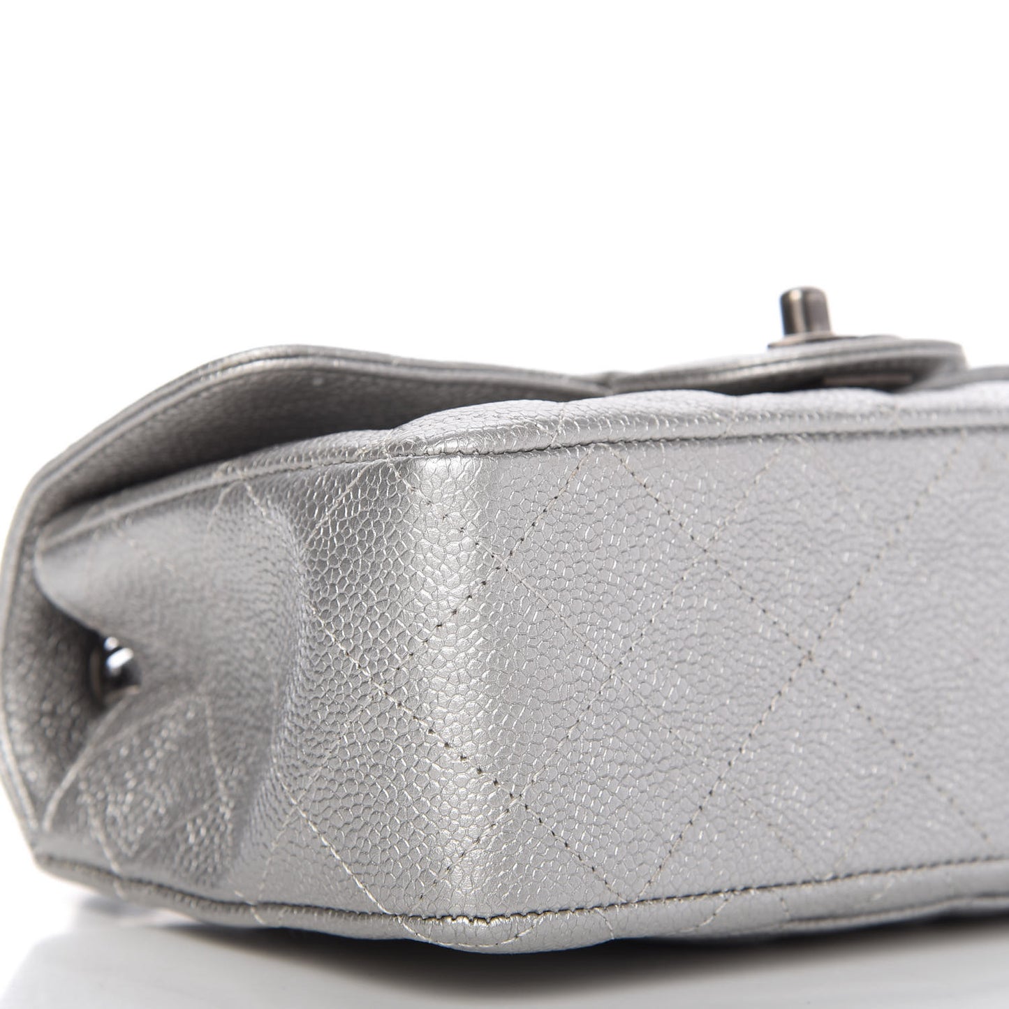 Metallic Caviar Quilted Mini Rectangular Flap Silver