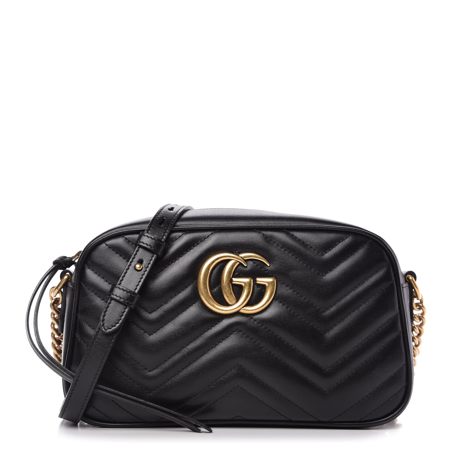 Gucci Calfskin Matelasse Small GG Marmont Chain Shoulder Bag Black 1 of 10