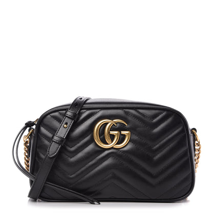 Gucci Calfskin Matelasse Small GG Marmont Chain Shoulder Bag Black 1 of 10