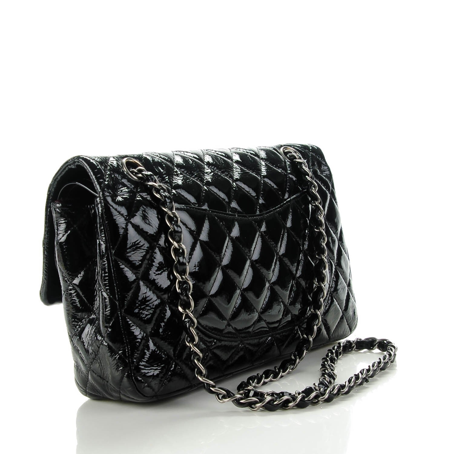 Chanel Distressed Patent Quilted Medium Double Flap Black 3 of 8