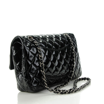 Chanel Distressed Patent Quilted Medium Double Flap Black 3 of 8