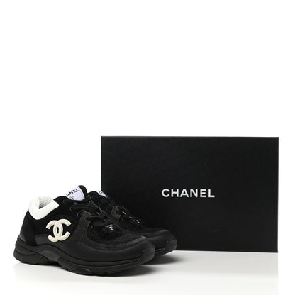 Chanel Mesh Suede Grained Calfskin Womens CC Sneakers 37 Black White 9 of 9