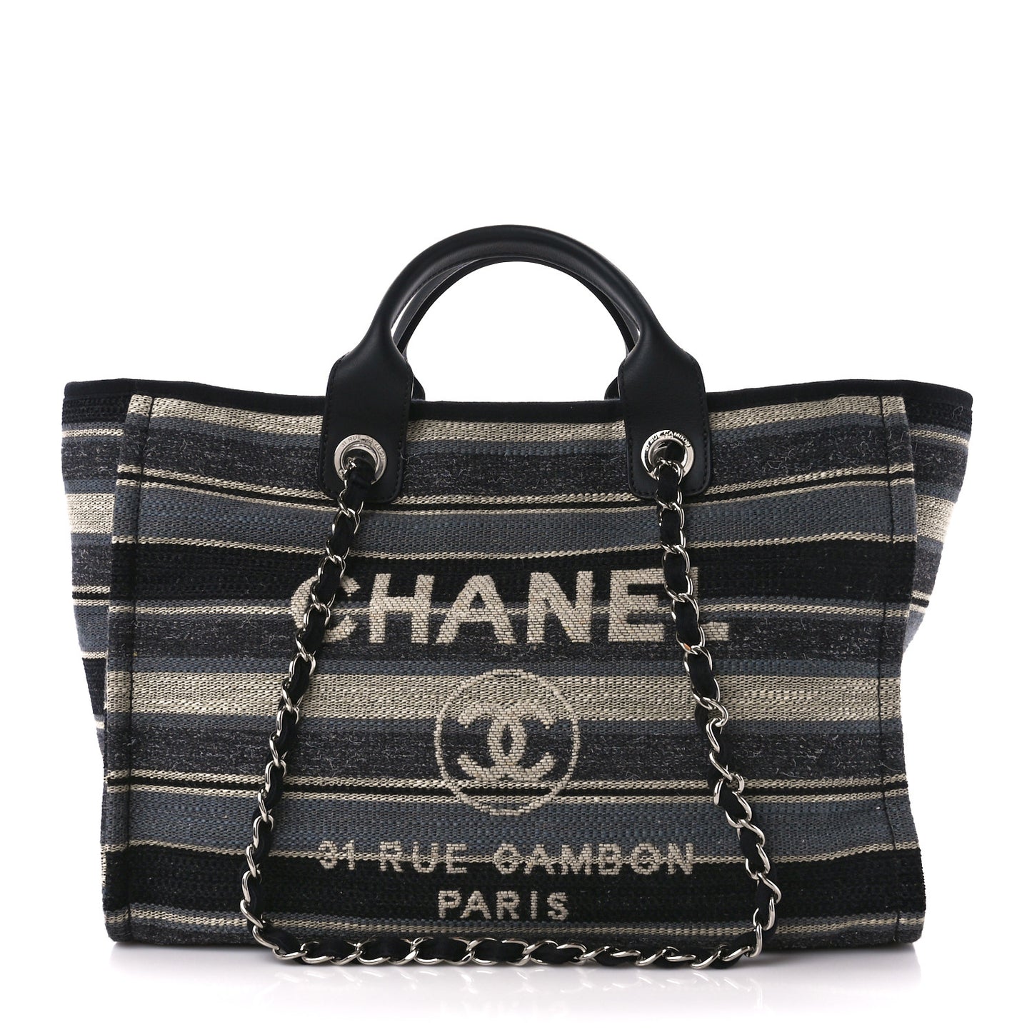 Striped Canvas Medium Deauville Tote Black
