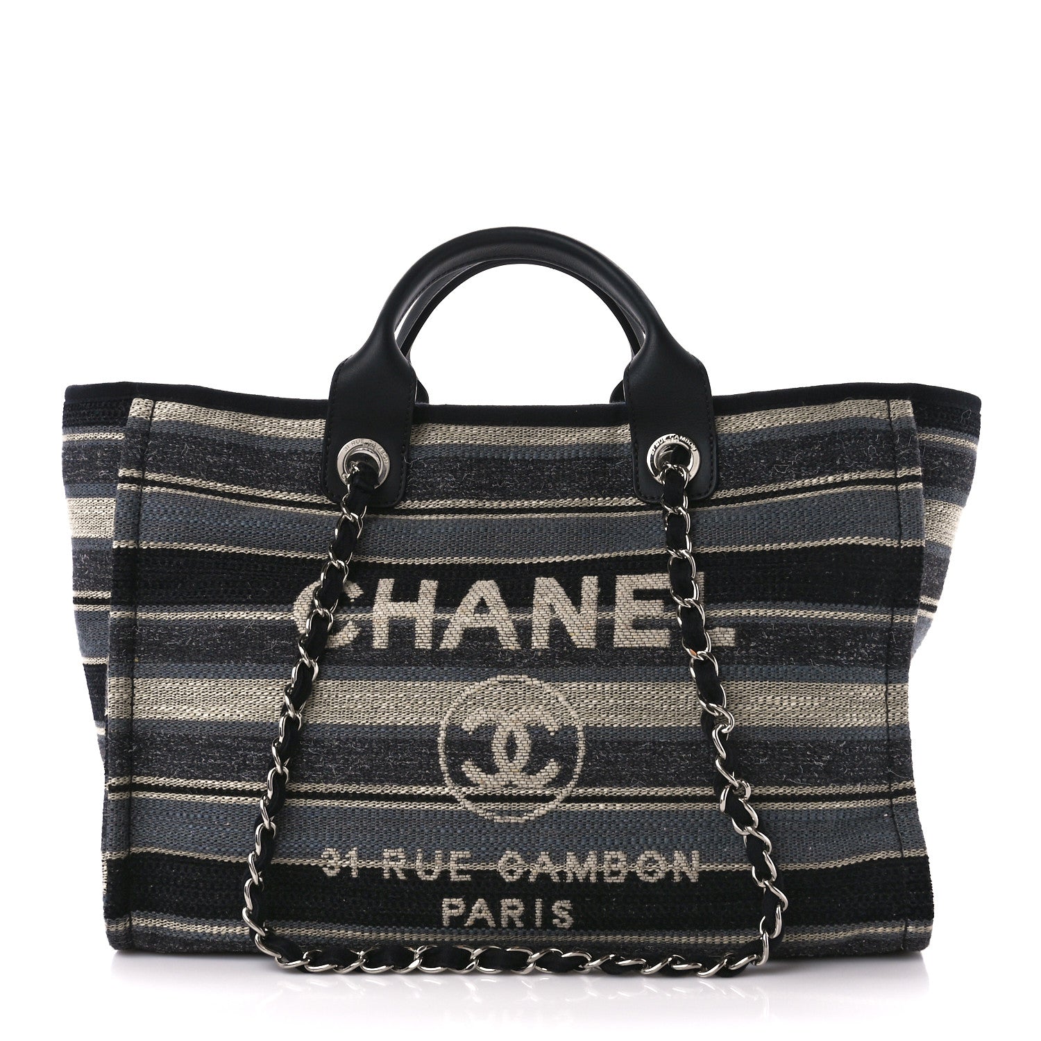 Chanel Striped Canvas Medium Deauville Tote Black 1 of 10