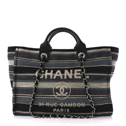 Chanel Striped Canvas Medium Deauville Tote Black 1 of 10