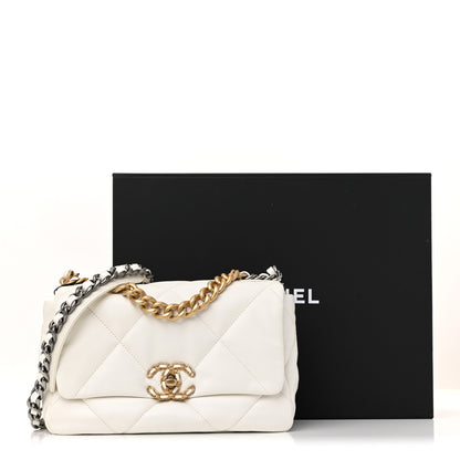 Chanel Shiny Goatskin Quilted Medium Chanel 19 Flap White 11 of 11
