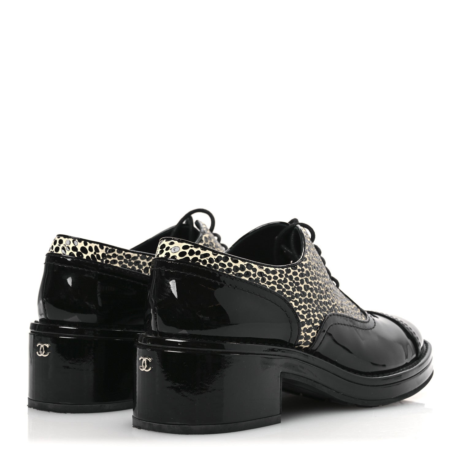 Chanel Patent CC Lace Up Oxfords 38.5 Black White 5 of 12