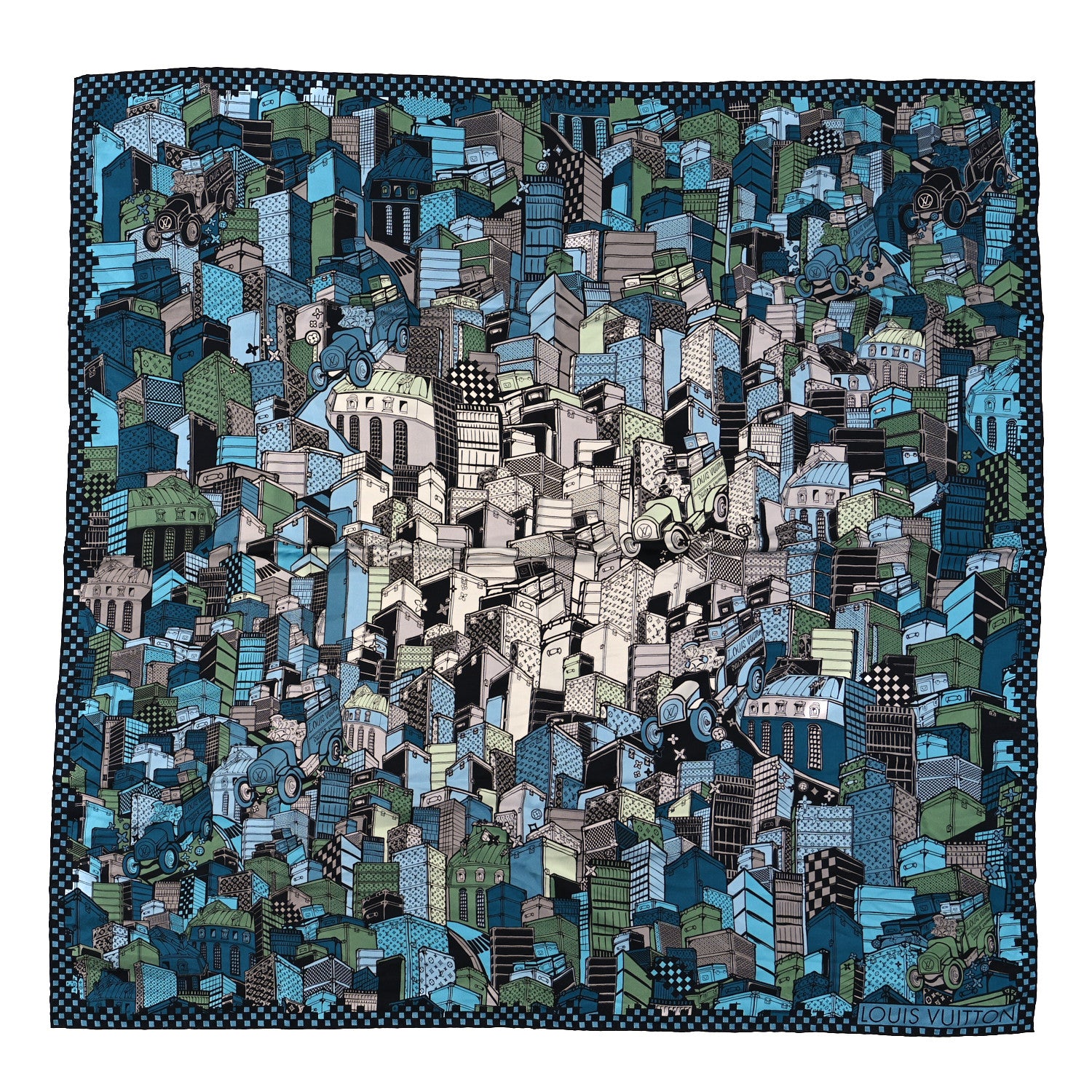 Louis Vuitton Silk Carre Downtown Square Scarf Blue 1 of 4
