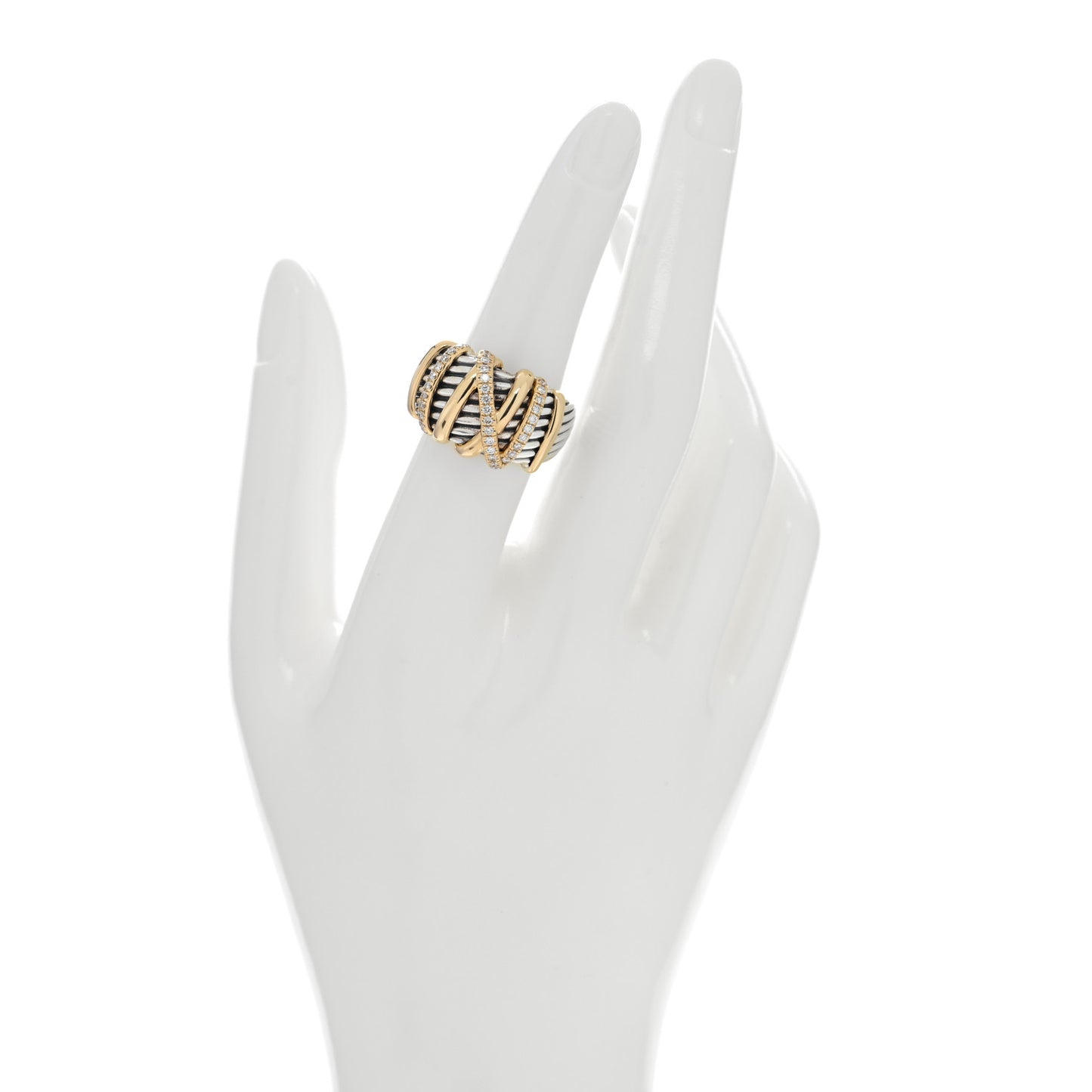 Sterling Silver 18K Yellow Gold Diamond 15mmm Helena Ring 53 6.25
