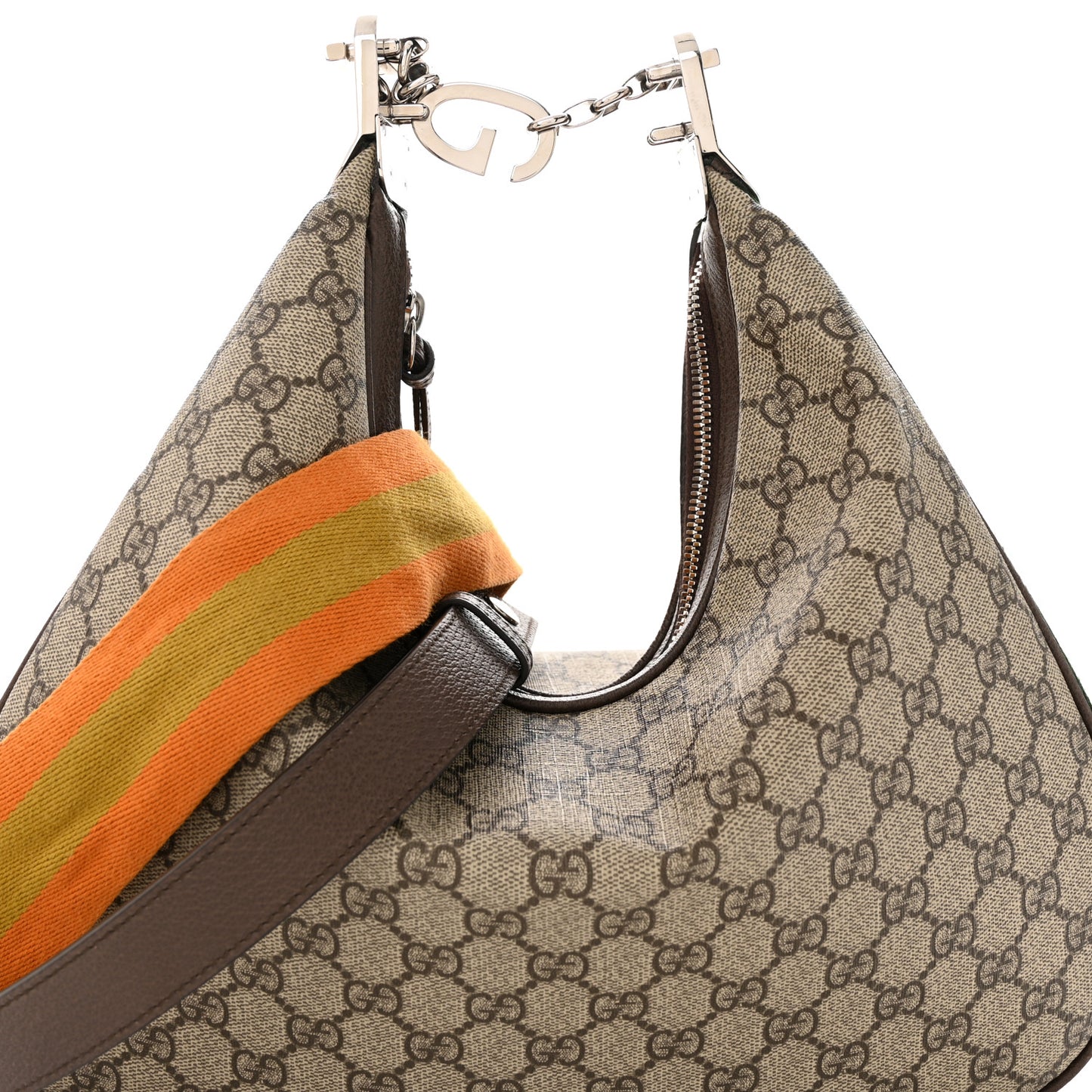 GG Supreme Monogram Textured Calfskin Web Large Attache Shoulder Bag Beige Ebony New Acero
