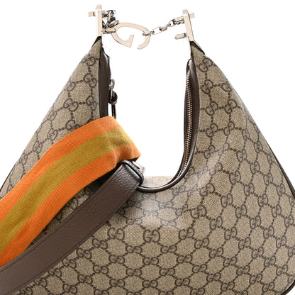 Gucci GG Supreme Monogram Textured Calfskin Web Large Attache Shoulder Bag Beige Ebony New Acero 10 of 16