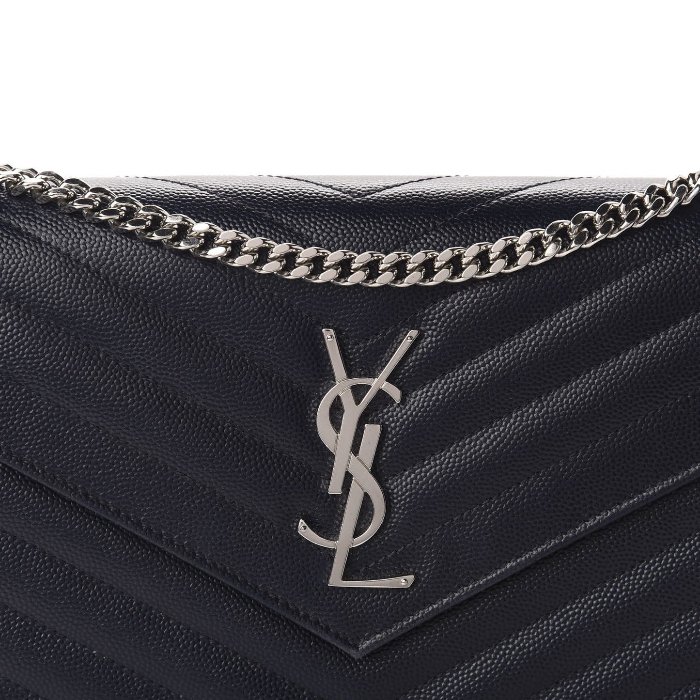 Grain De Poudre Matelasse Chevron Monogram Chain Wallet Deep Marine
