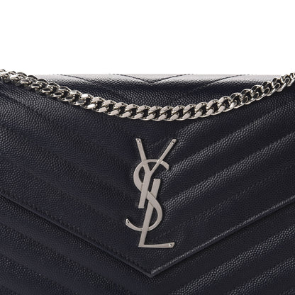 Saint Laurent Grain De Poudre Matelasse Chevron Monogram Chain Wallet Deep Marine 10 of 11