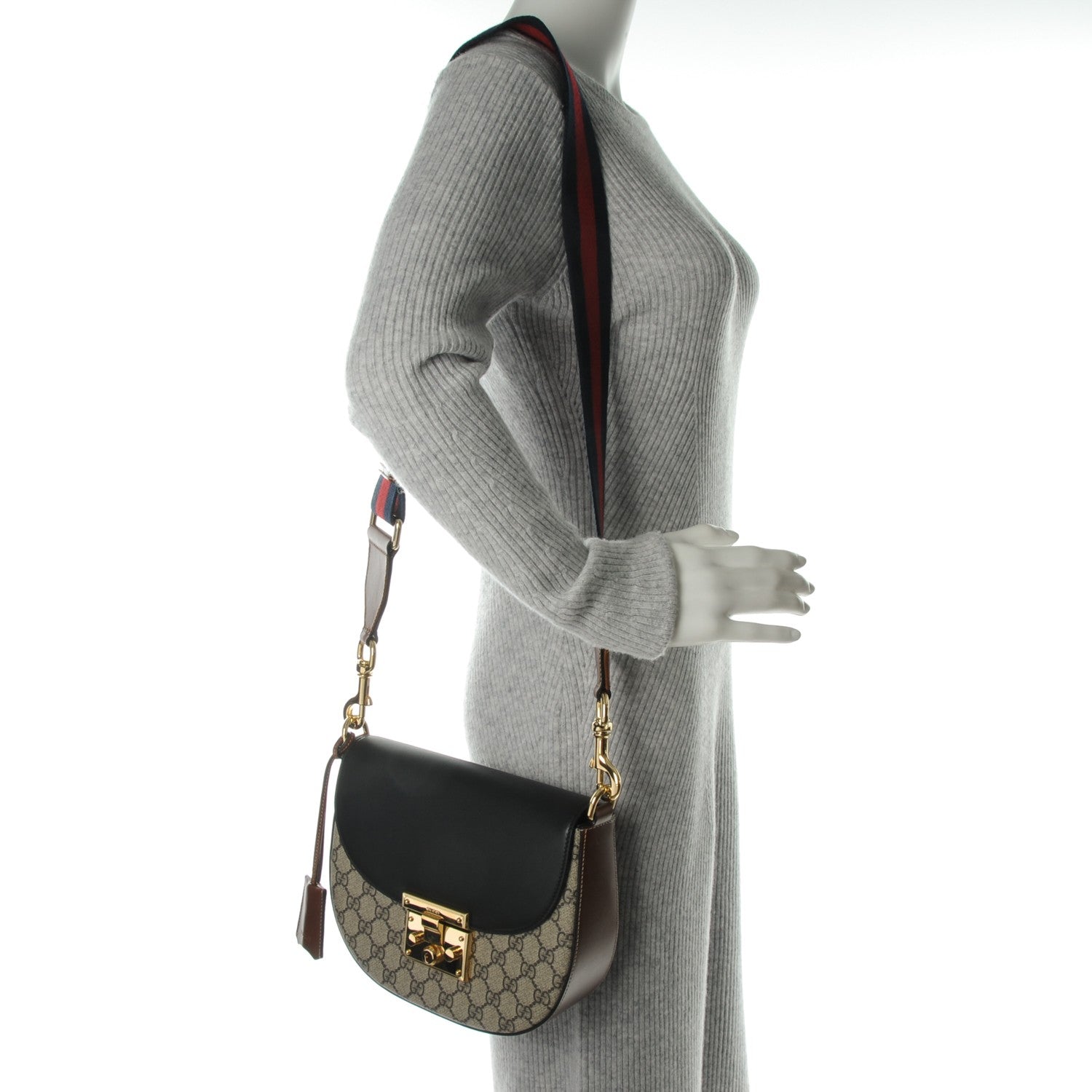 Gucci GG Supreme Monogram Web Medium Padlock Messenger Shoulder Bag Black 2 of 7