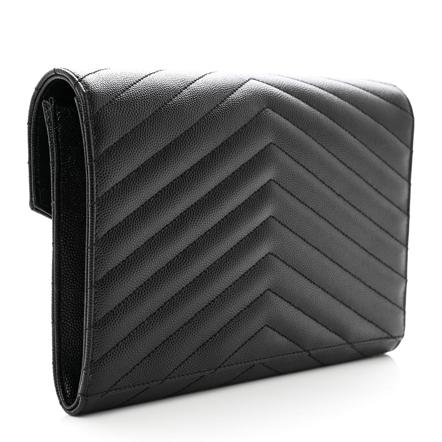 Grain De Poudre Matelasse Chevron Monogram Envelope Clutch Black