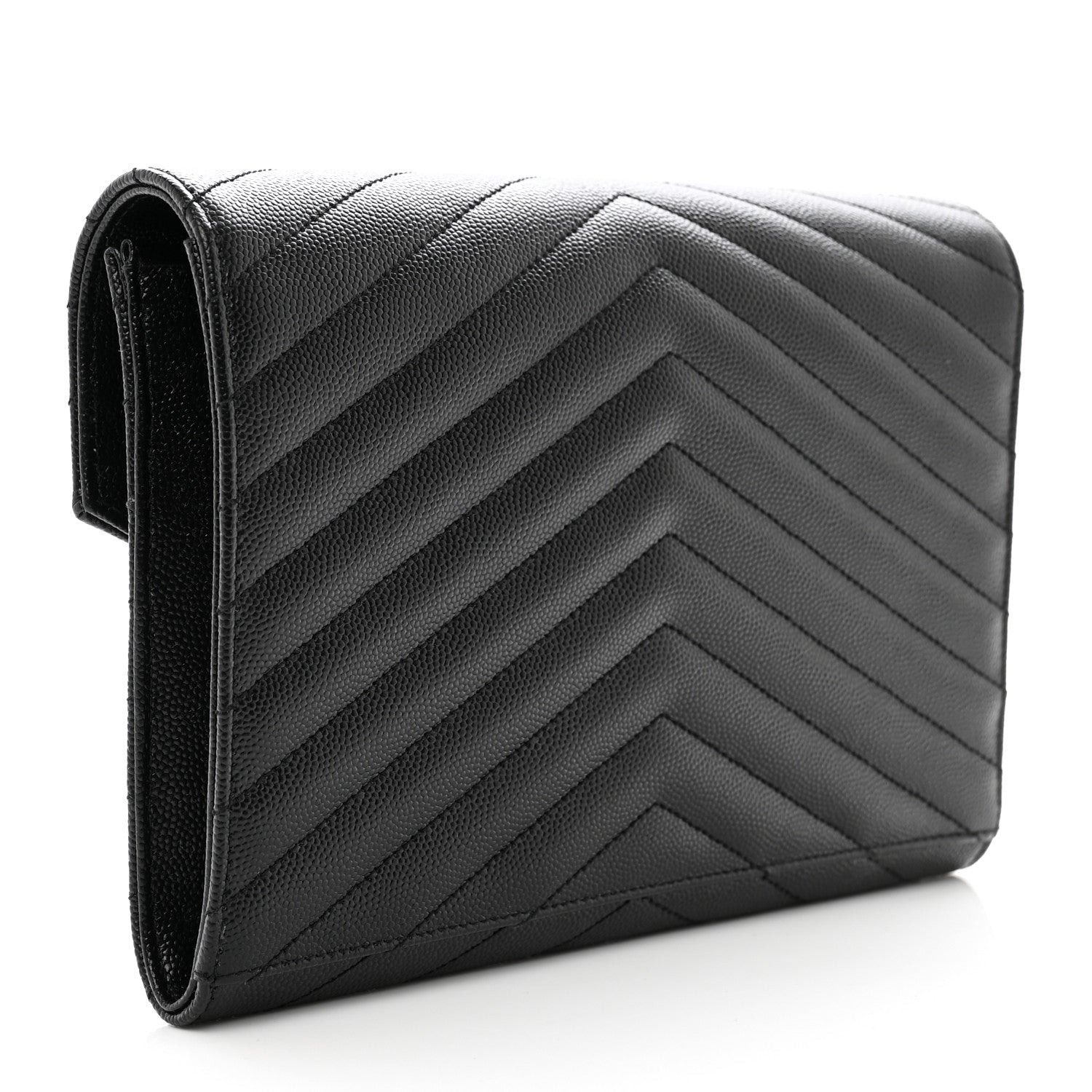 Saint Laurent Grain De Poudre Matelasse Chevron Monogram Envelope Clutch Black 4 of 8