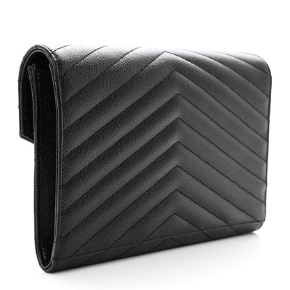 Saint Laurent Grain De Poudre Matelasse Chevron Monogram Envelope Clutch Black 4 of 8