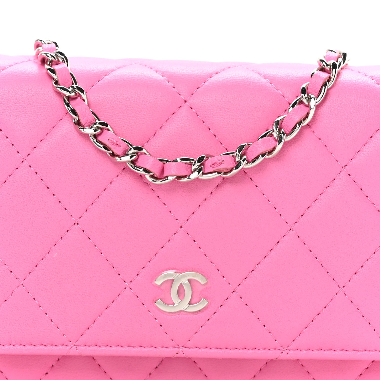 Chanel Lambskin Quilted Mini Wallet On Chain WOC Pink 14 of 21