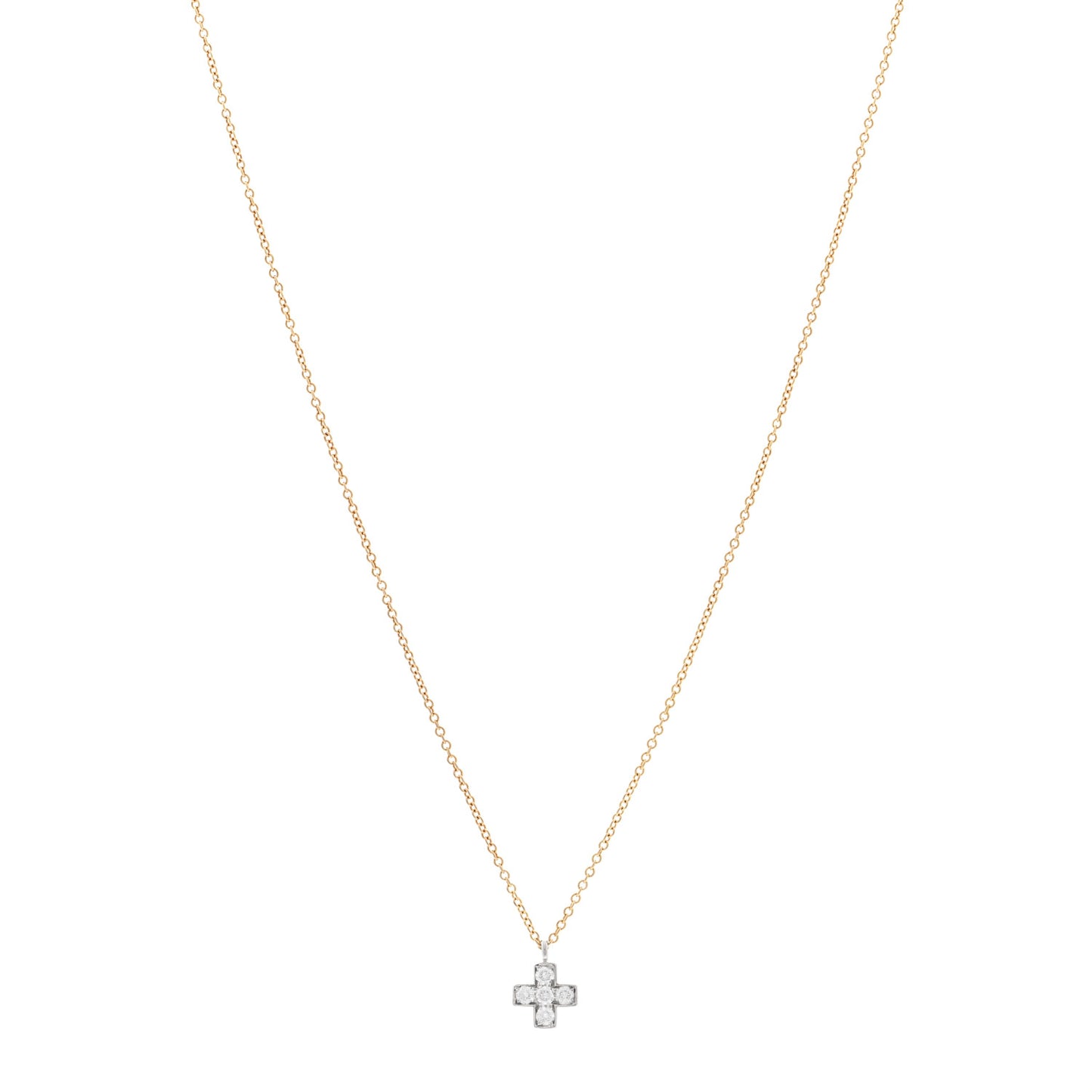18K Yellow Gold Platinum Diamond Cruciform Cross Pendant Necklace