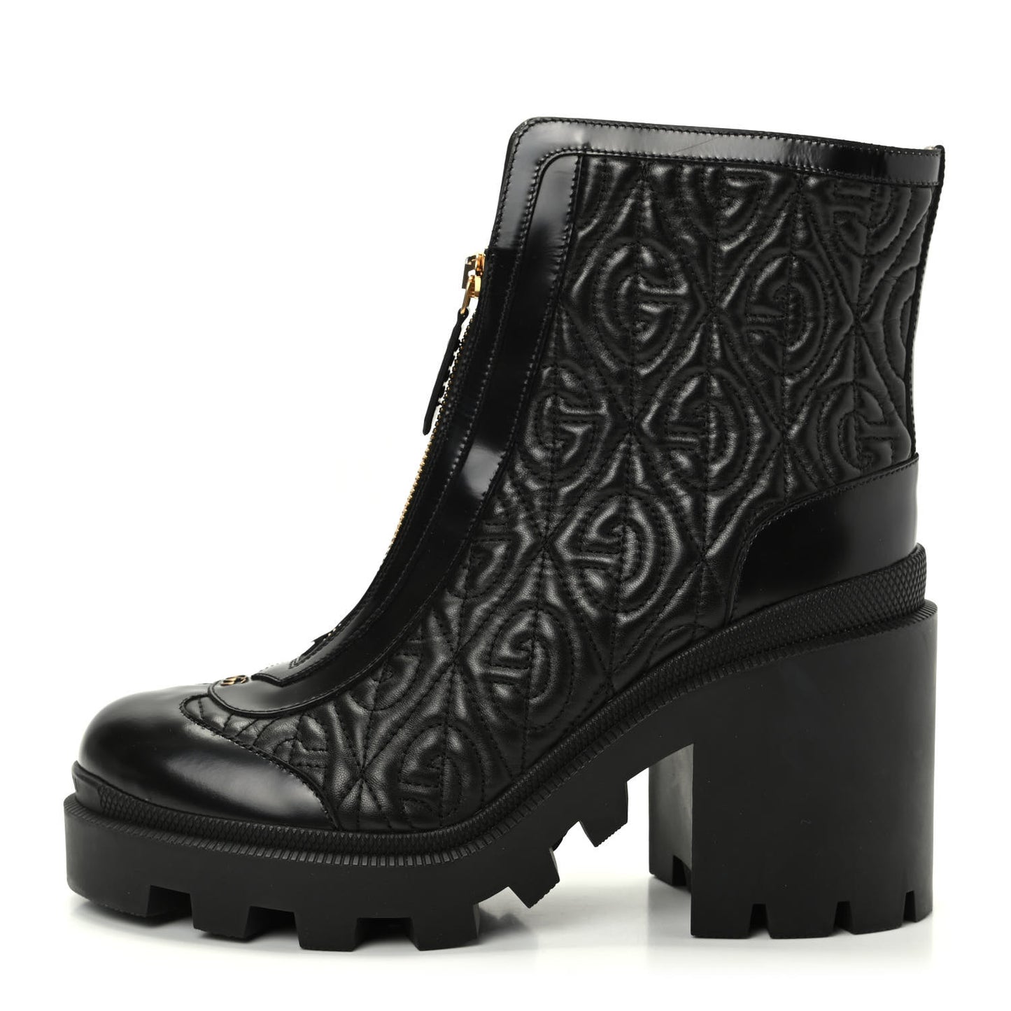 Calfskin Nappa Rhombus Quilted Trip Ankle Boots 39.5 Black