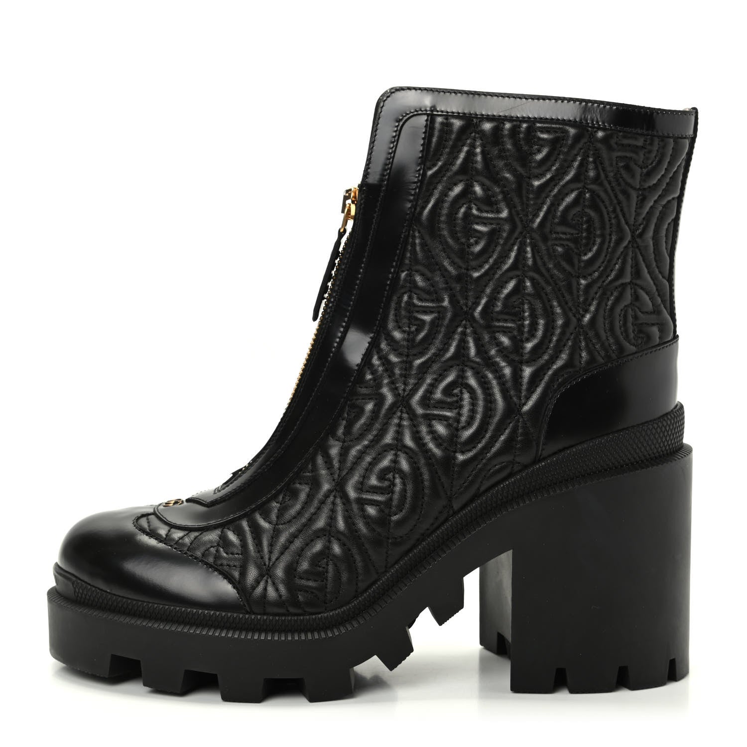 Gucci Calfskin Nappa Rhombus Quilted Trip Ankle Boots 39.5 Black 1 of 10
