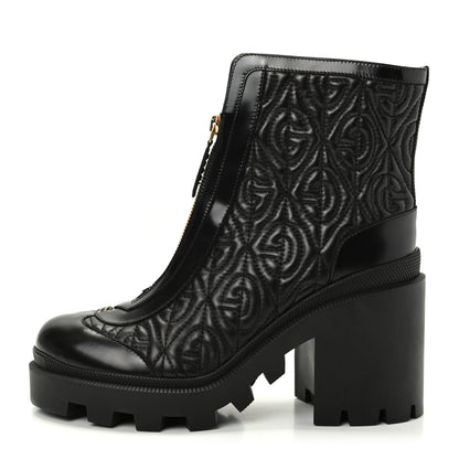 Gucci Calfskin Nappa Rhombus Quilted Trip Ankle Boots 39.5 Black 1 of 10