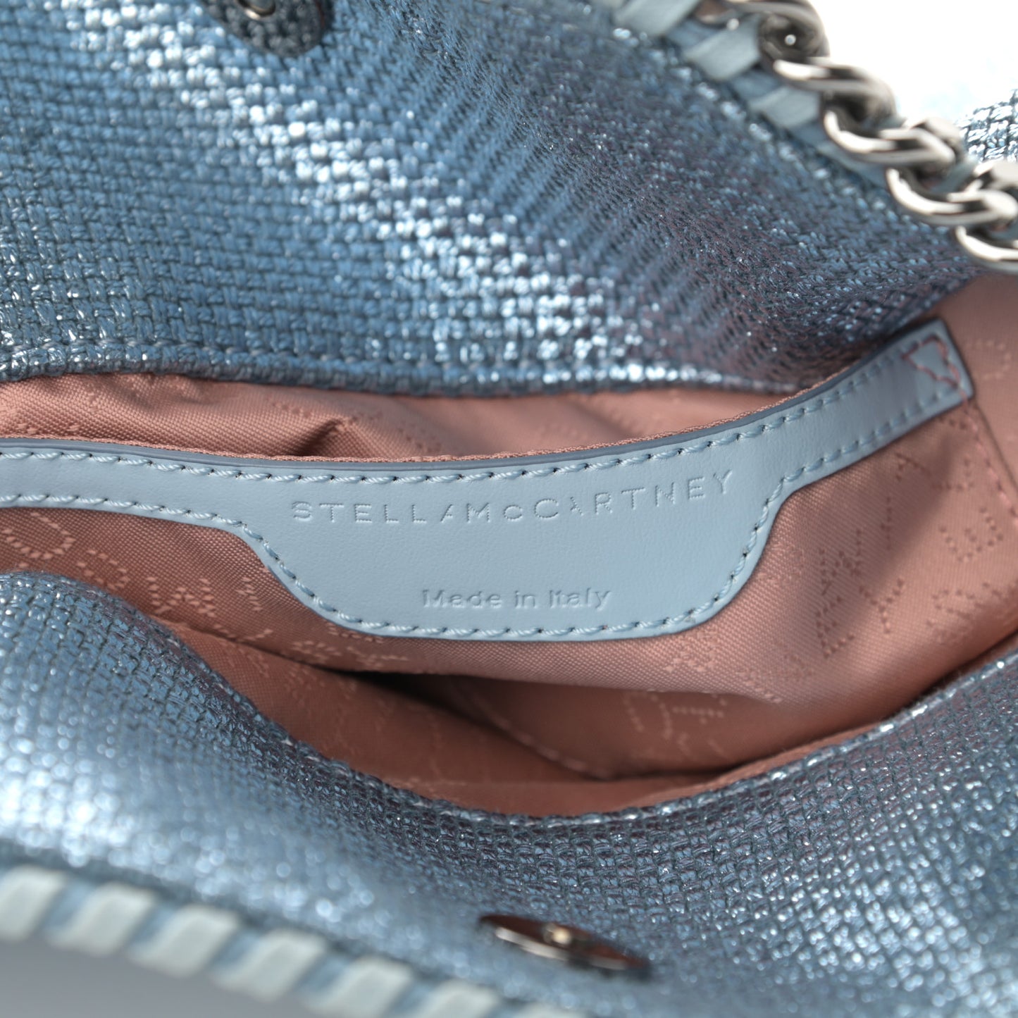 Metallic Woven Boucle Fold Over Falabella Tote Light Blue