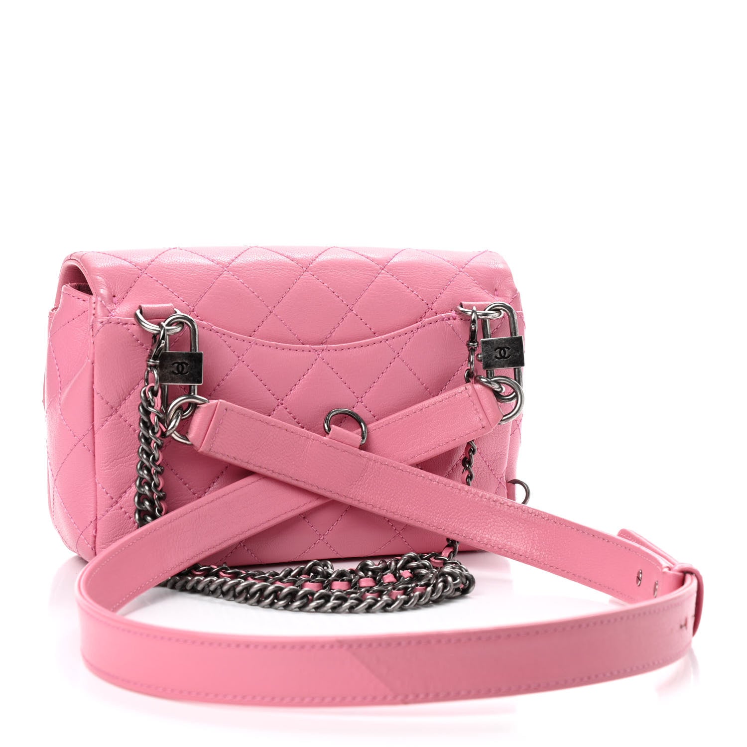 Chanel Shiny Goatskin Quilted Small Double Carry Waist Chain Flap Pink 3 of 10