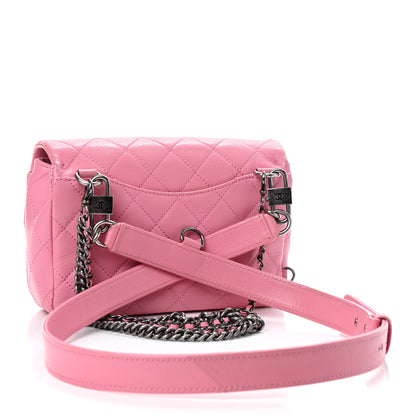 Chanel Shiny Goatskin Quilted Small Double Carry Waist Chain Flap Pink 3 of 10