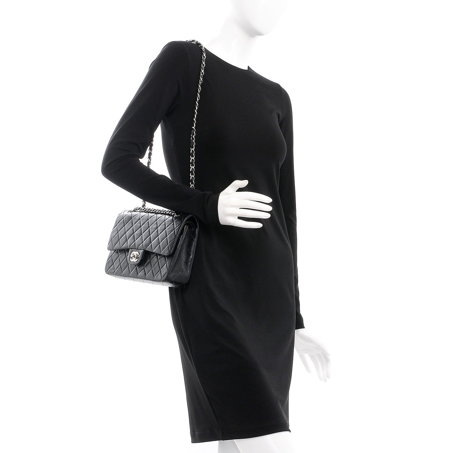 Lambskin Quilted Medium Double Flap Black