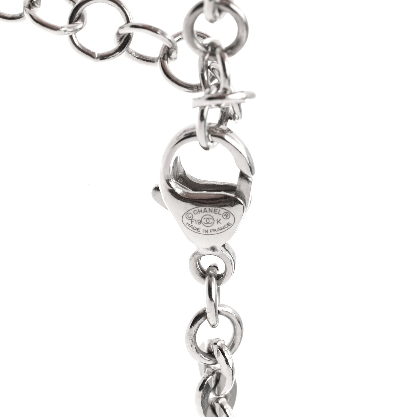 Graduated Pearl Crystal CC Long Necklace Silver
