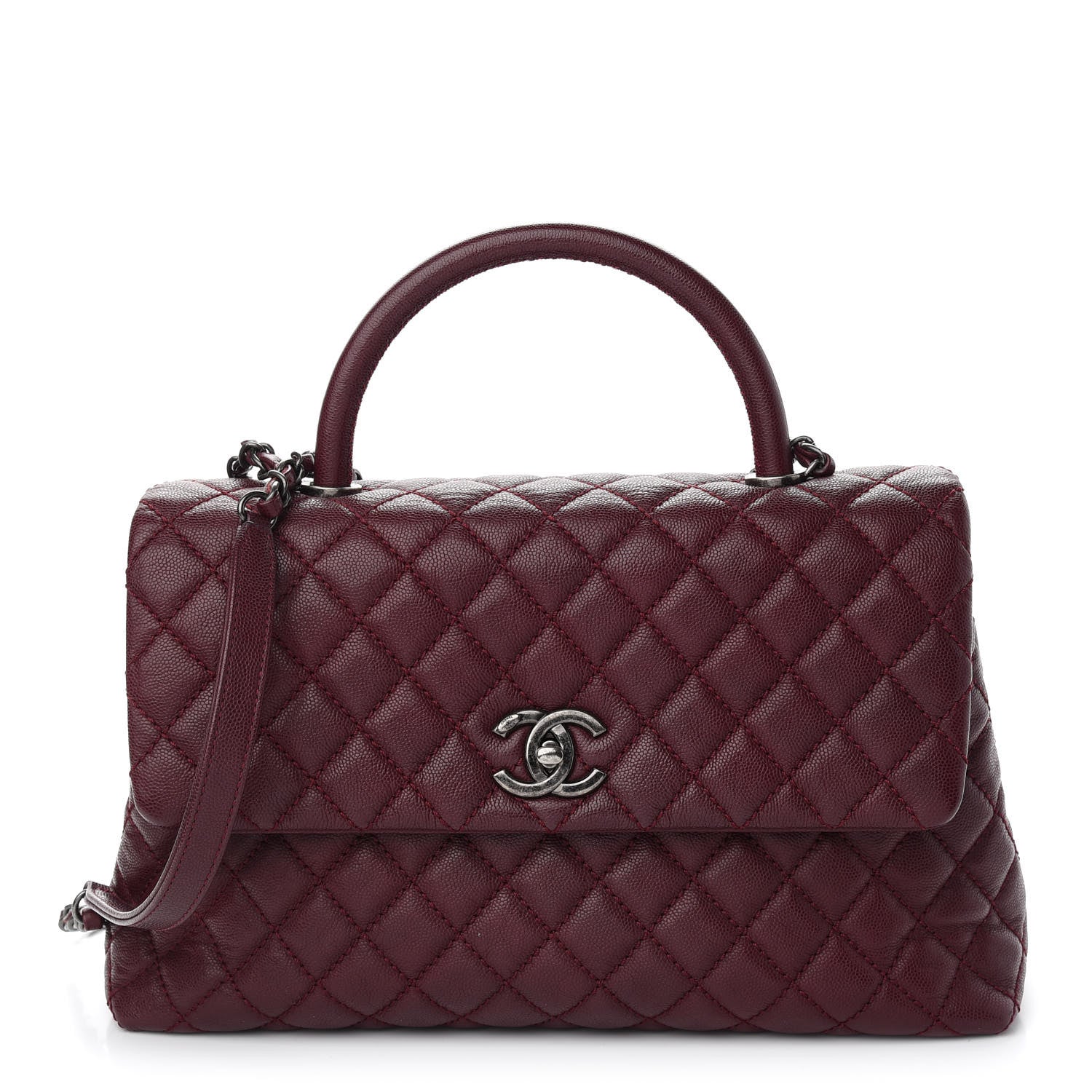 Chanel Caviar Quilted Medium Coco Handle Flap Burgundy 1 of 9
