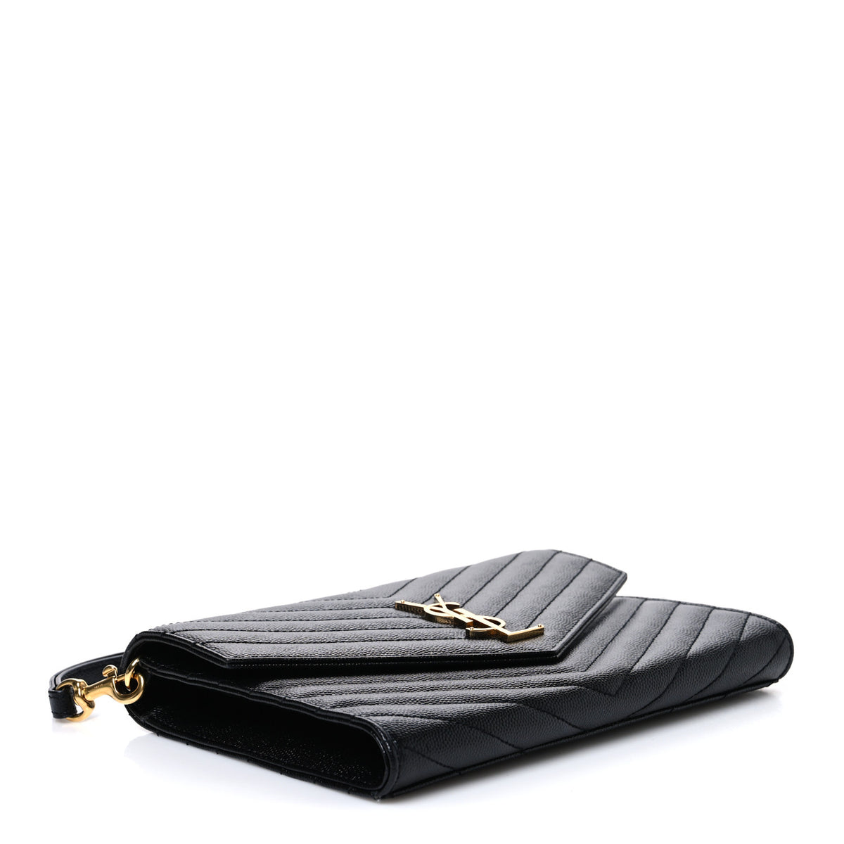 Grain De Poudre Matelasse Chevron Monogram Envelope Clutch Black