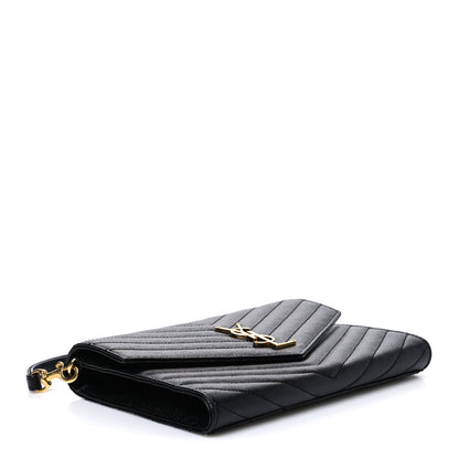 Saint Laurent Grain De Poudre Matelasse Chevron Monogram Envelope Clutch Black 4 of 7