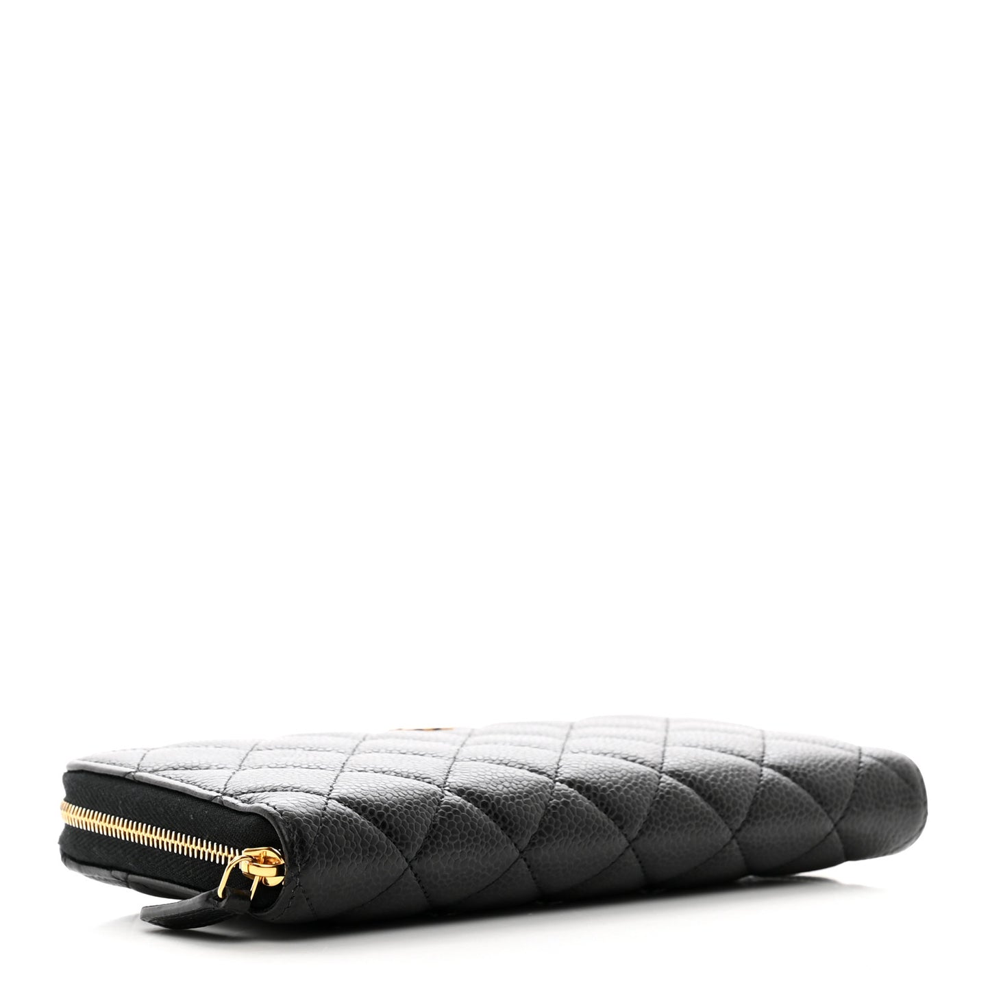Caviar Quilted Large Gusset Zip Around Wallet Black