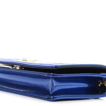 Christian Dior Metallic Patent Micro-Cannage Diorama Wallet on Chain Pouch Mirror Blue 10 of 11