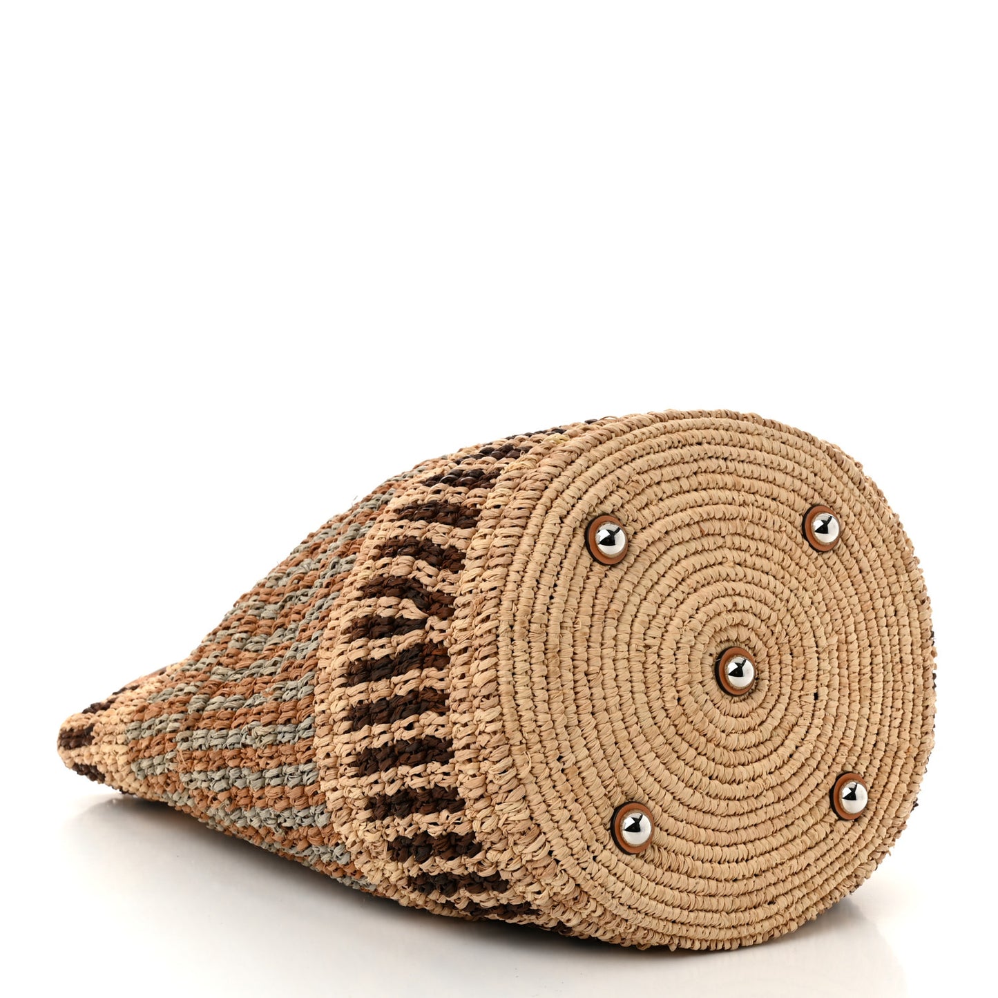 Raffia Nappa Medium Vlogo Signature Crochet Bucket Bag Beige Multicolor