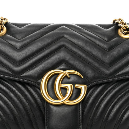Gucci Calfskin Matelasse Small GG Marmont Shoulder Bag Black 8 of 13