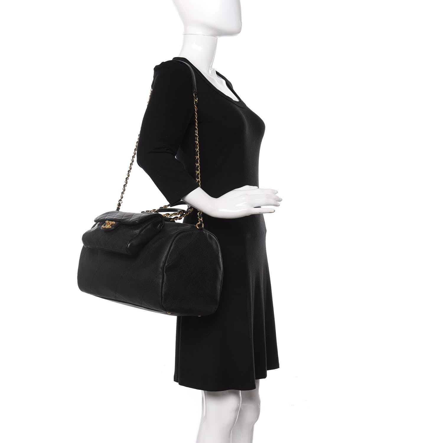 Chanel Grained Calfskin Lambskin Quilted Large Bowling Bag Black 2 of 10