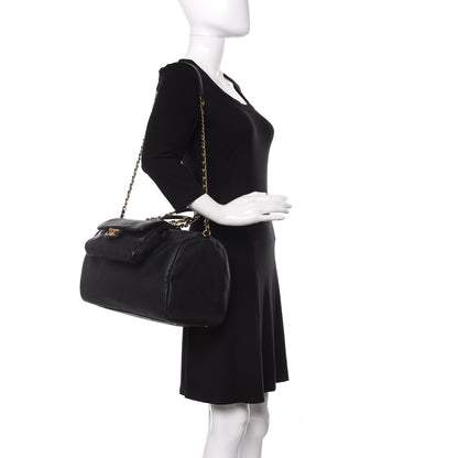 Chanel Grained Calfskin Lambskin Quilted Large Bowling Bag Black 2 of 10