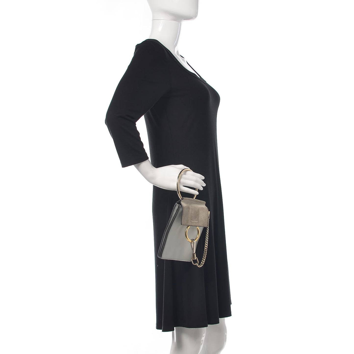 Suede Calfskin Mini Faye Bracelet Bag Airy Grey
