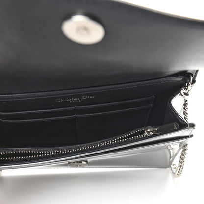 Christian Dior Metallic Patent Micro-Cannage Diorama Wallet on Chain Pouch Silver 5 of 9