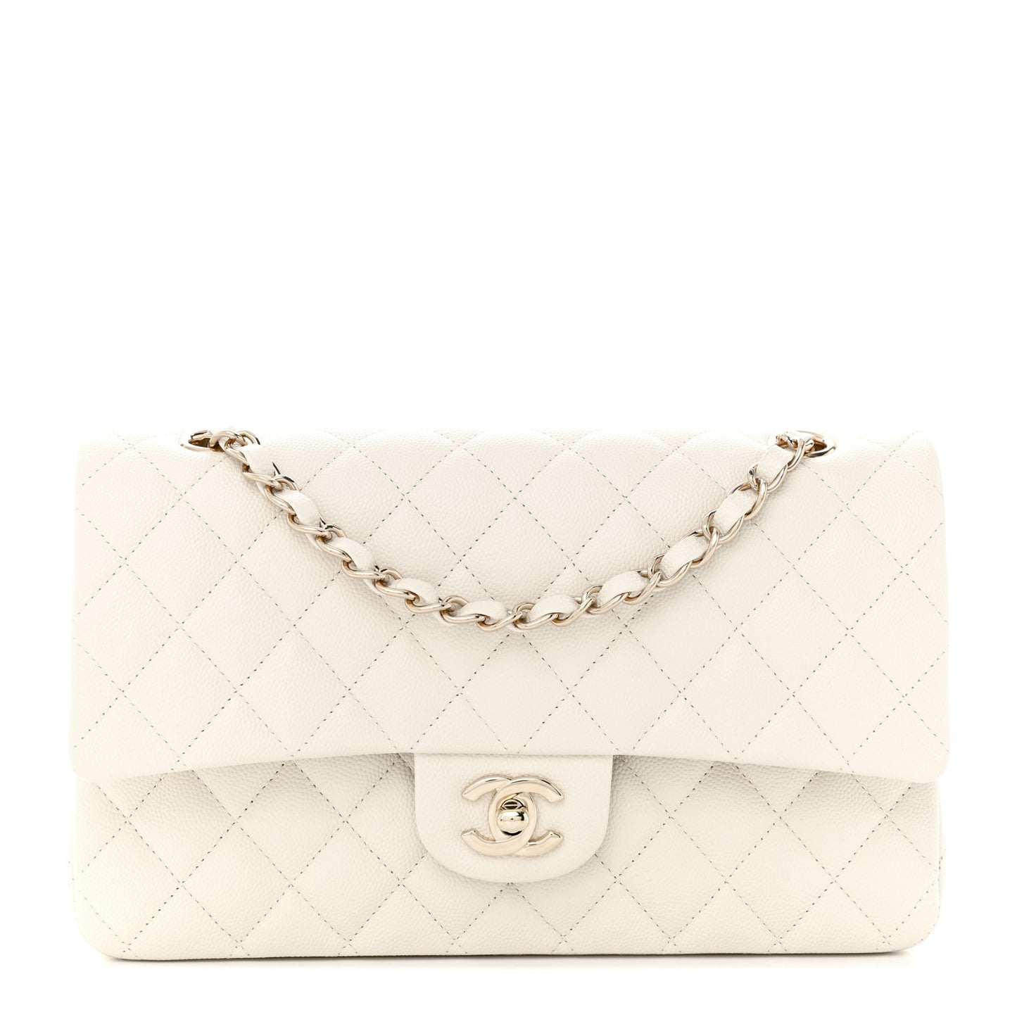 Caviar Quilted Medium Double Flap White